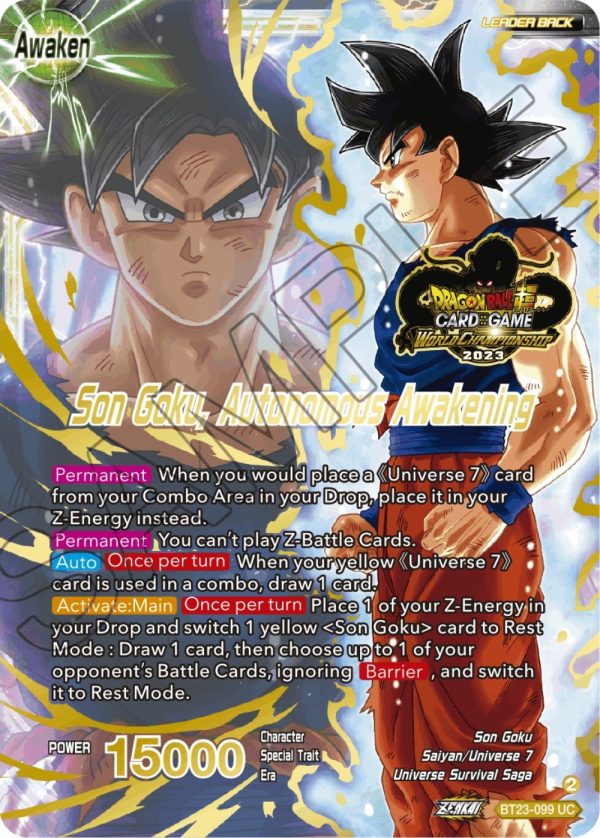 SSB Son Goku    Son Goku, Autonomous Awakening (2023 Worlds ZENKAI 06 Leader Set) (BT23-099) [Tournament Promotion Cards] Online Sale