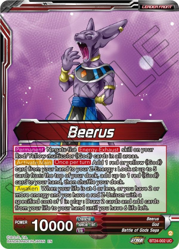 Beerus    Beerus, Pursuing the Power of the Gods (BT24-002) [Beyond Generations] Online