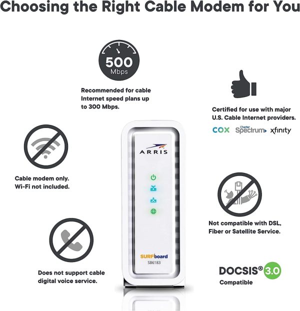 Arris Surfboard SB6190 DOCSIS 3.0 32 x 8 Gigabit Cable Modem for Cox, Spectrum, Xfinity - Certified Refurbished Discount